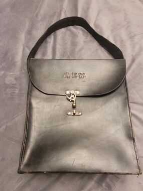 Vintage Structured Black Leather Satchel Bag - Boho Avant Gard Steampunk Artist